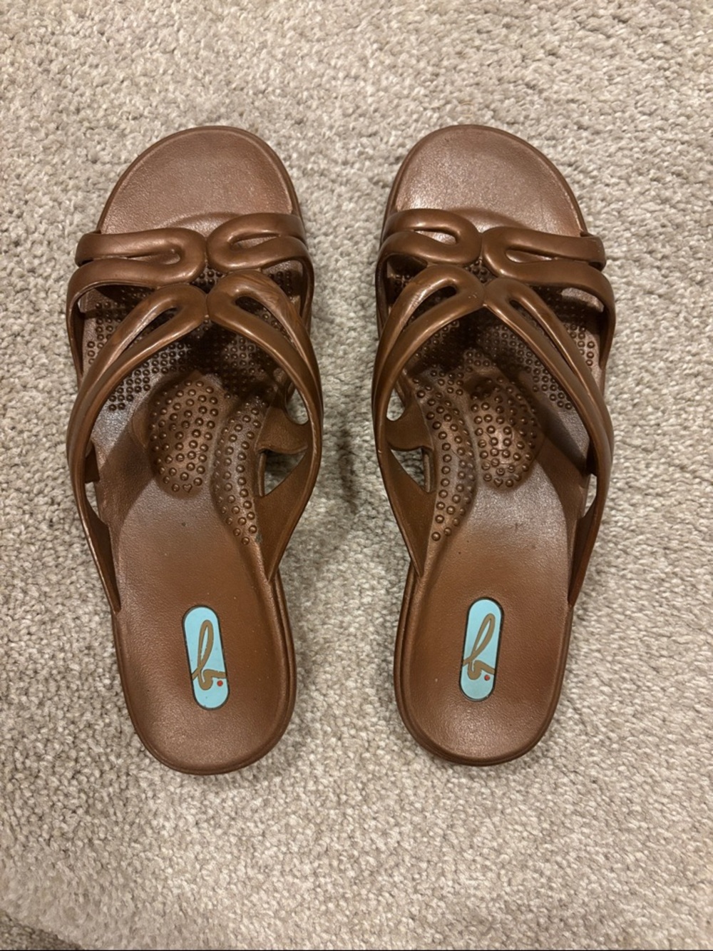 OKA b. Brown Slide Sandals with Decorative Straps